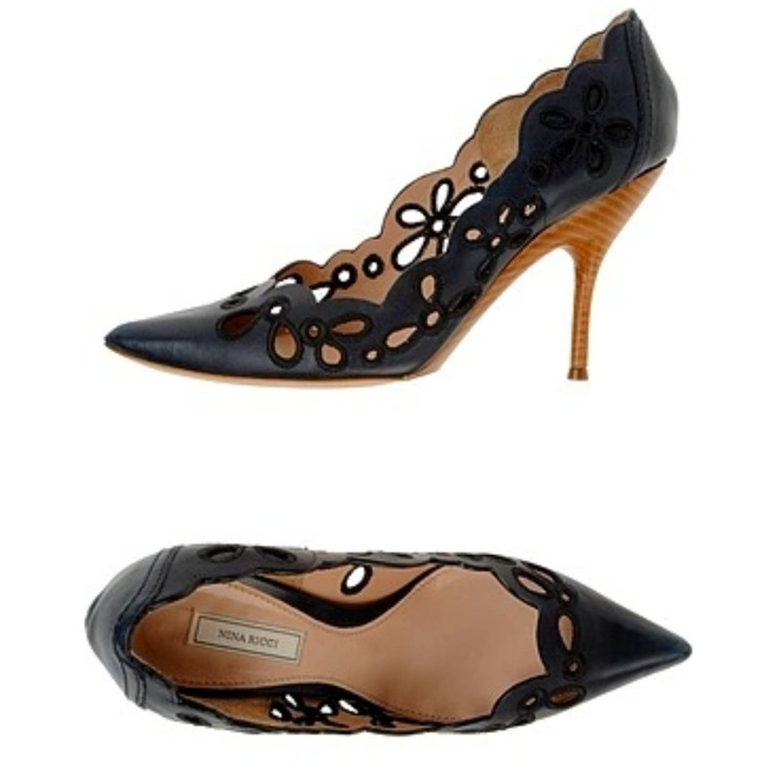 Nib $525 Nina Ricci Leather Eylet Pumps. It 40 Us 9
